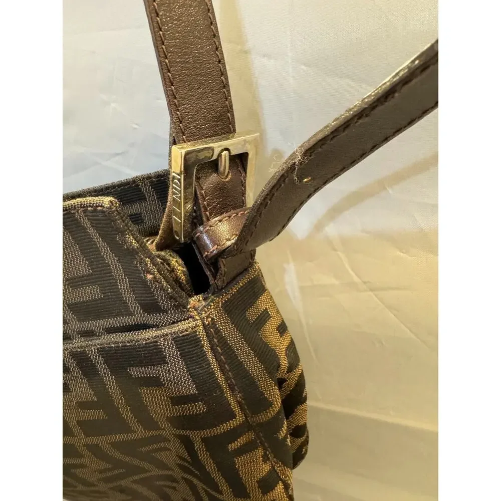 Vintage Fendi Zucca FF Monogram Canvas Leather Baguette Shoulder Bag Italy - Picture 5 of 15
